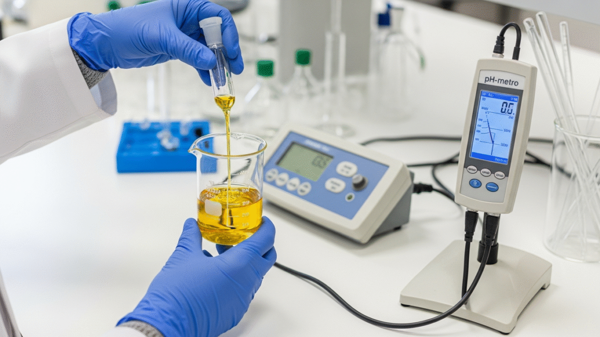 Determinación de acidez libre en aceite de oliva mediante valoración ácido-base ISO 660:2020 en laboratorio acreditado