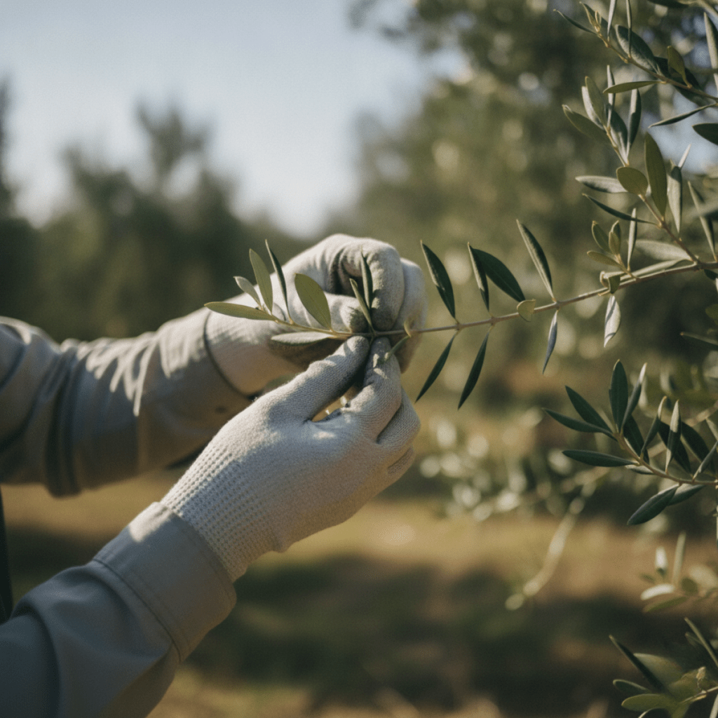 Toma de muestra foliar en olivar durante el endurecimiento del hueso